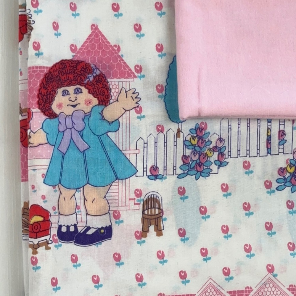 Vtg Cabbage Patch Kids Panel w/ Matching Pink Back Dollhouse Retro 72x31.5